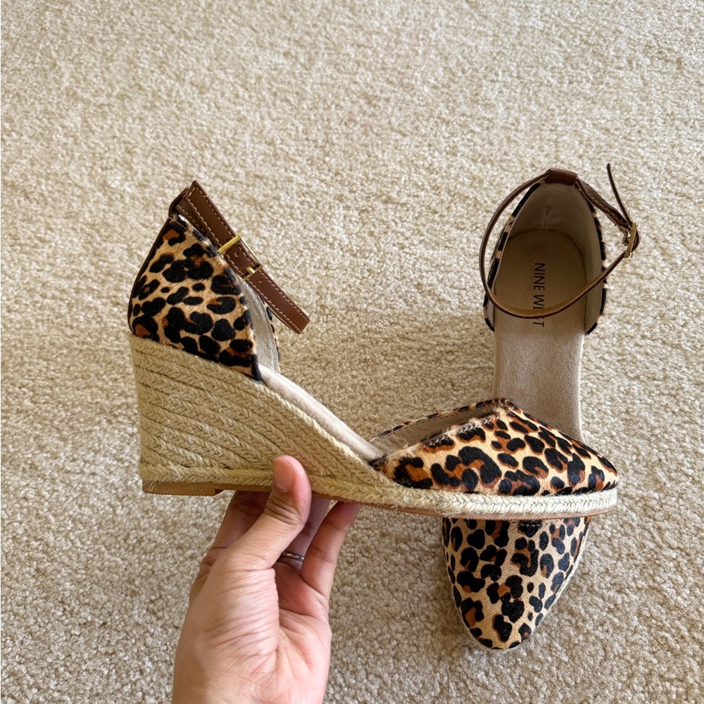 Nine West Leopard Print Ankle-Strap Espadrille Wedges Size 7.5 - Picture 5 of 8
